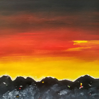 Sunset-over-coal-mines_14-x-21-inches_Acrylic-on-paper